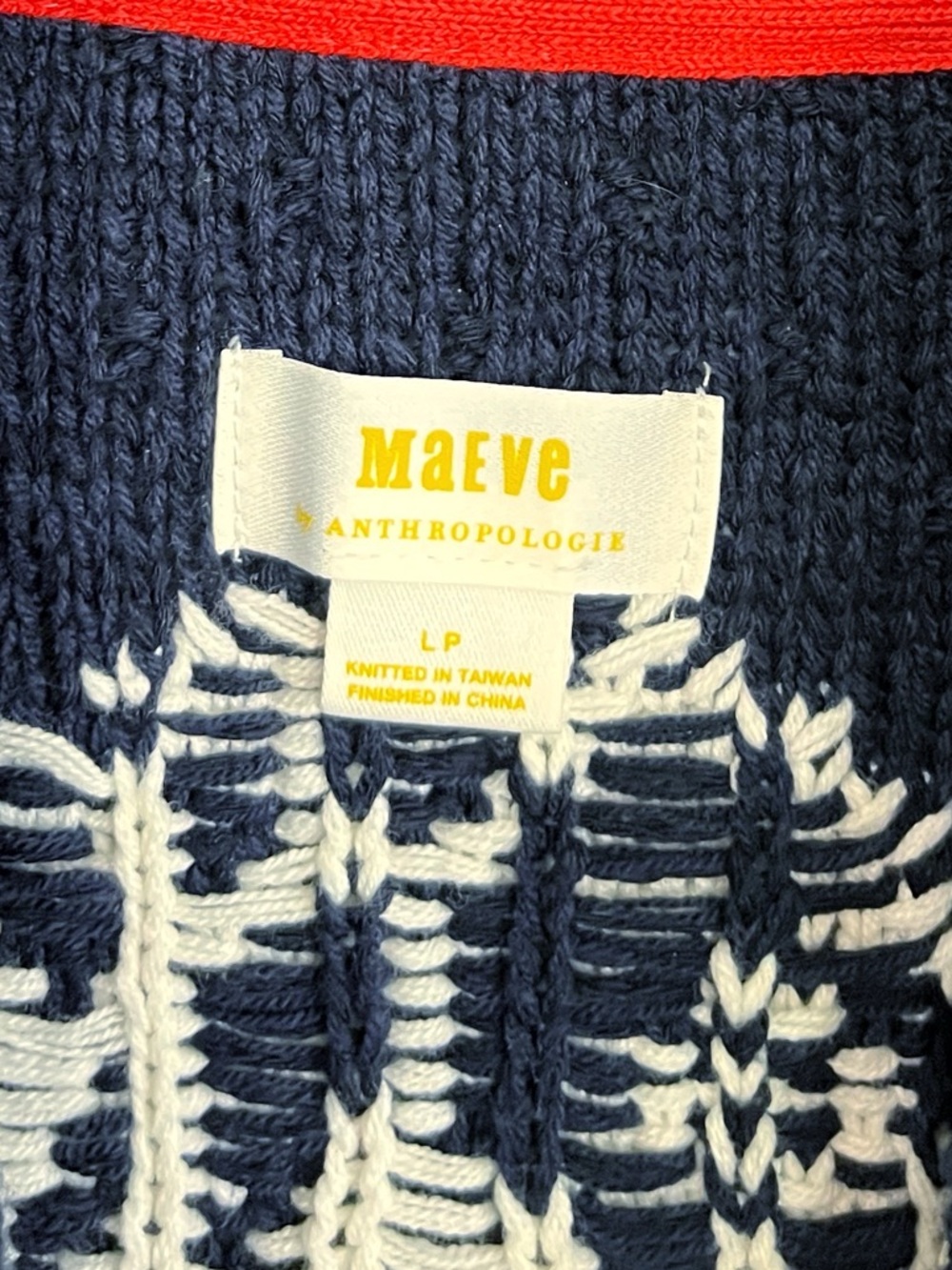 Anthropologie Maeve Seahorse Cardigan Sweater Navy Size Large Petite - Picture 9 of 10